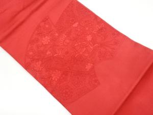 地紙に尾長鳥・花々・亀甲模様刺繍名古屋帯